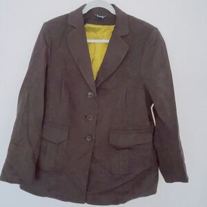 Algo of Switzerland Women Blazer 44 Brown Cotton Stretch Utility Pocket Jacket